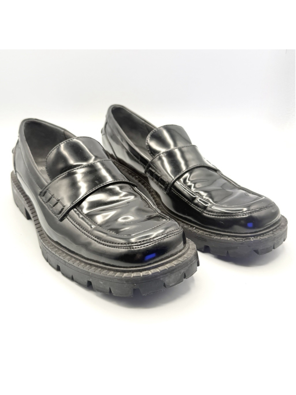 SARTO Women's Black Patent Slip-On Solid Loafer Flats Square Toe Flat